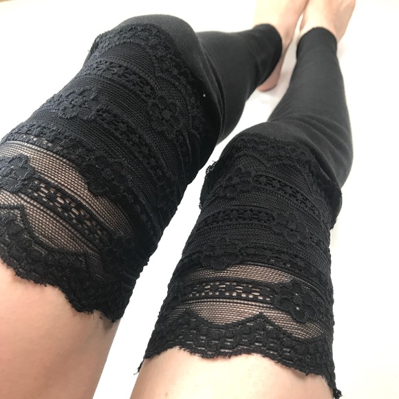 Black Lace Thigh Highs Cotton Leg Warmers Gothic Over the Knee Socks Pretty NEW